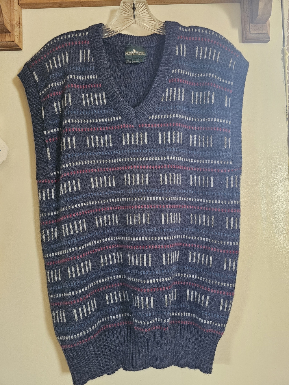 Vintage Boundary Waters Navy Patterned V-Neck Sweater Vest